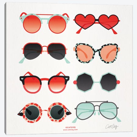 Red & Mint Sunglasses Canvas Print #CCE428} by Cat Coquillette Canvas Print