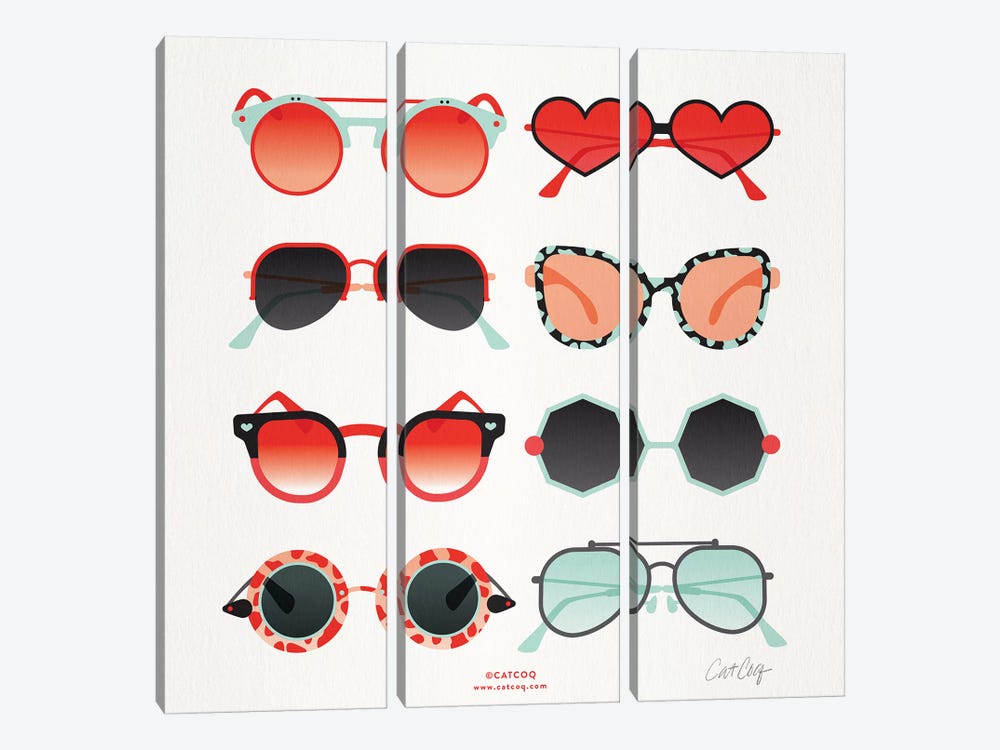 Red & Mint Sunglasses by Cat Coquillette 3-piece Canvas Print