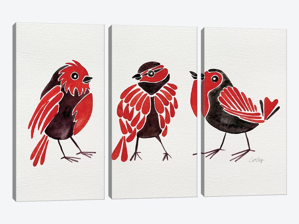 Red Finches by Cat Coquillette 3-piece Canvas Artwork