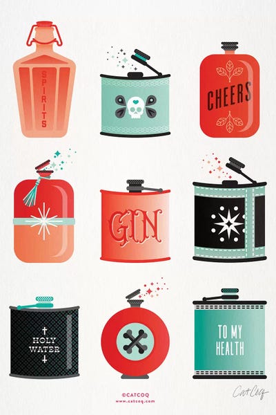 Gin: Red Turquoise Flasks by Cat Coquillette