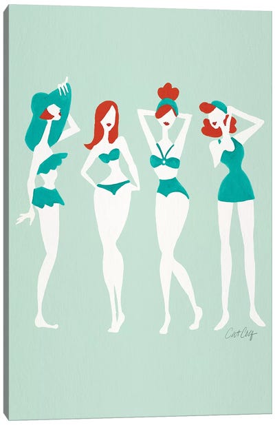 Redheads On Mint Beach Bombshells Canvas Art Print - Women's Swimsuit & Bikini Art