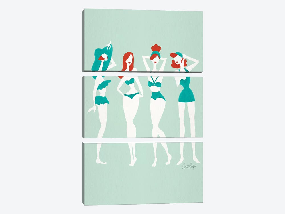 Redheads On Mint Beach Bombshells by Cat Coquillette 3-piece Canvas Print