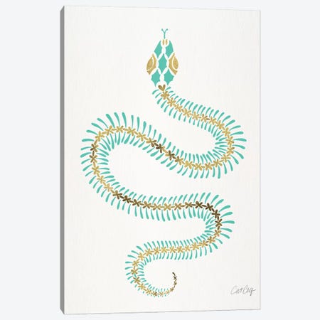 Turquoise & Gold Snake Skeleton Canvas Print #CCE438} by Cat Coquillette Canvas Art