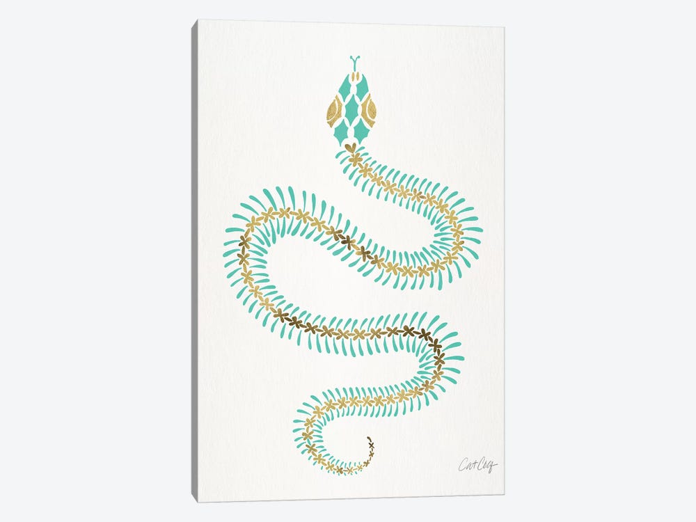 Turquoise & Gold Snake Skeleton by Cat Coquillette 1-piece Canvas Art