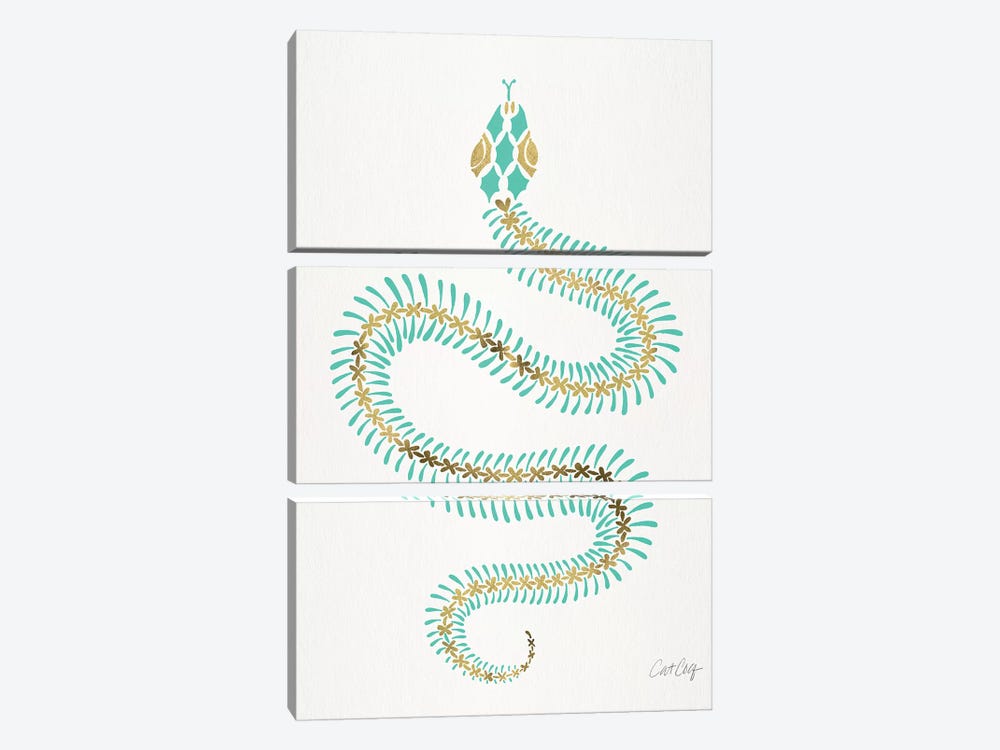 Turquoise & Gold Snake Skeleton by Cat Coquillette 3-piece Canvas Art
