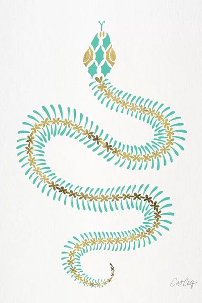 Snakes: Turquoise & Gold Snake Skeleton by Cat Coquillette