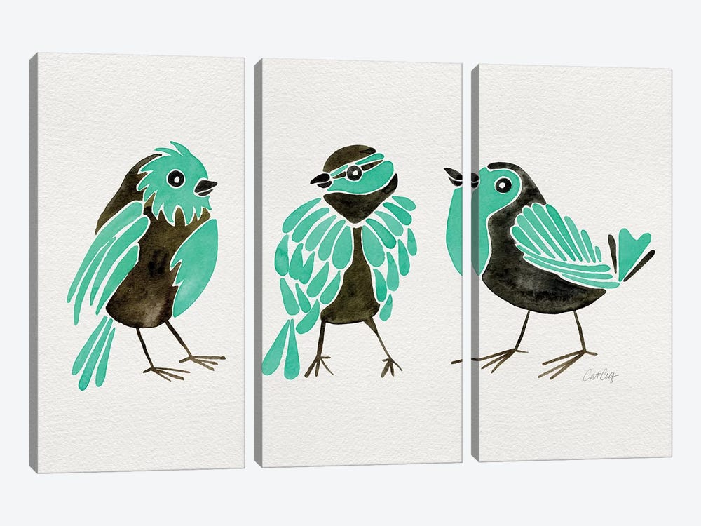 Turquoise Finches by Cat Coquillette 3-piece Canvas Artwork