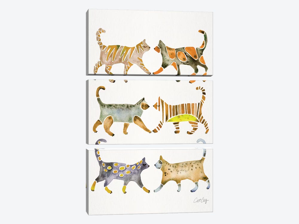 Yellow Cat Collection by Cat Coquillette 3-piece Canvas Art Print