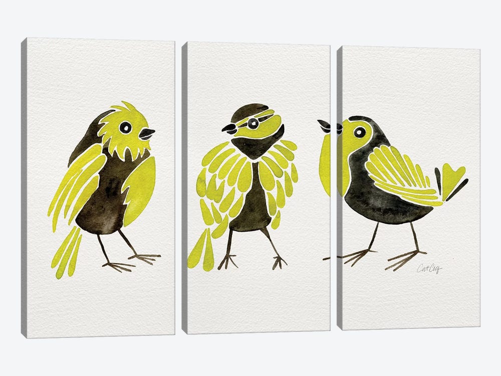 Yellow Finches by Cat Coquillette 3-piece Canvas Artwork