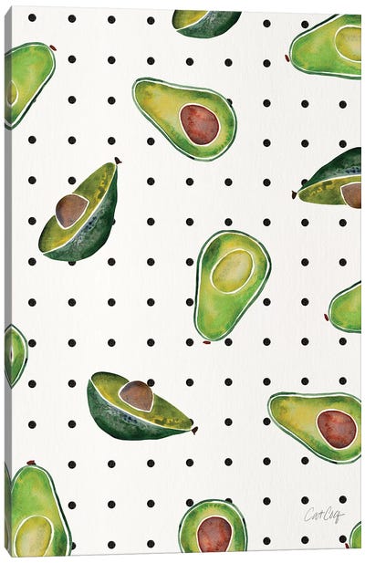 Avocado Polka Dots Canvas Art Print - Avocados