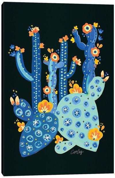 Blue Charcoal - Cactus Garden Acrylic Canvas Art Print - Cat Coquillette
