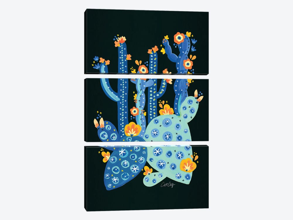 Blue Charcoal - Cactus Garden Acrylic by Cat Coquillette 3-piece Canvas Wall Art