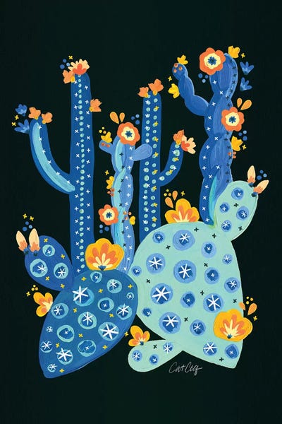 Cat Coquillette: Blue Charcoal - Cactus Garden Acrylic by Cat Coquillette