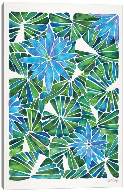 Blue Green - Water Lilies Canvas Art Print - Floral & Botanical Patterns