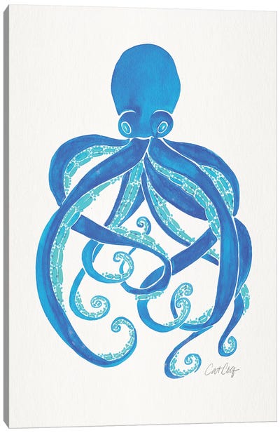 Blue - Octopus Canvas Art Print - Kids Nautical Art
