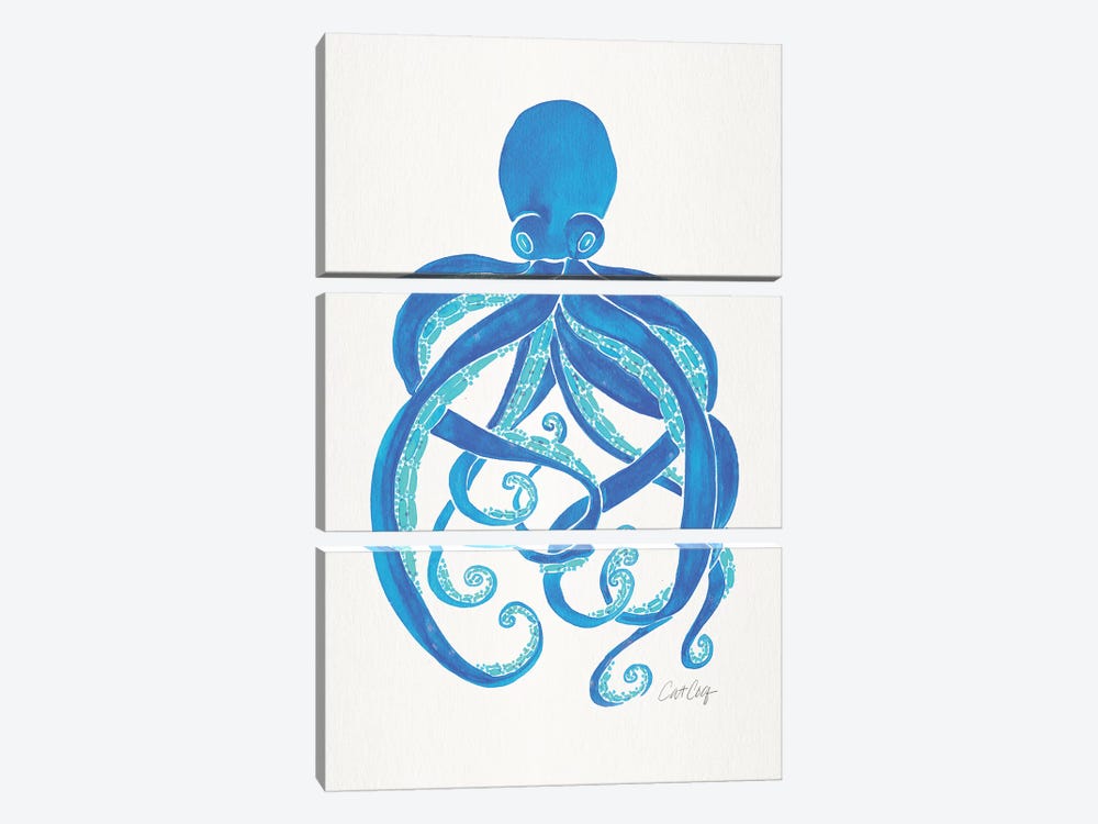 Blue - Octopus by Cat Coquillette 3-piece Canvas Artwork