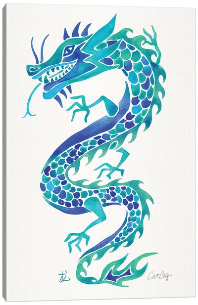 Blues - Chinese Dragon Canvas Art Print - Charming Blue