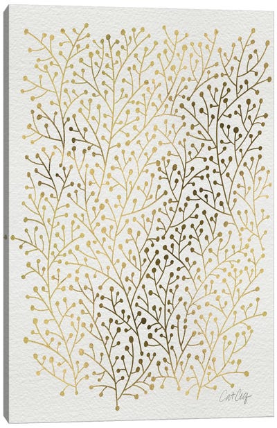 Berry Branches Gold Canvas Art Print - White & Gold