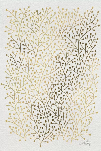 Floral & Botanical Patterns: Berry Branches Gold by Cat Coquillette