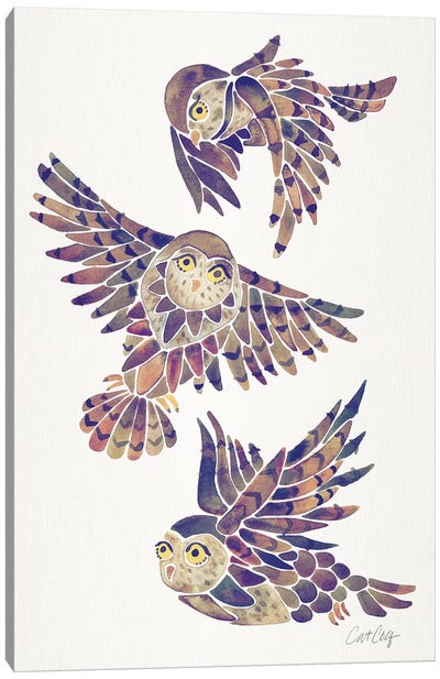 Mauve - Owls Canvas Art Print - Cat Coquillette