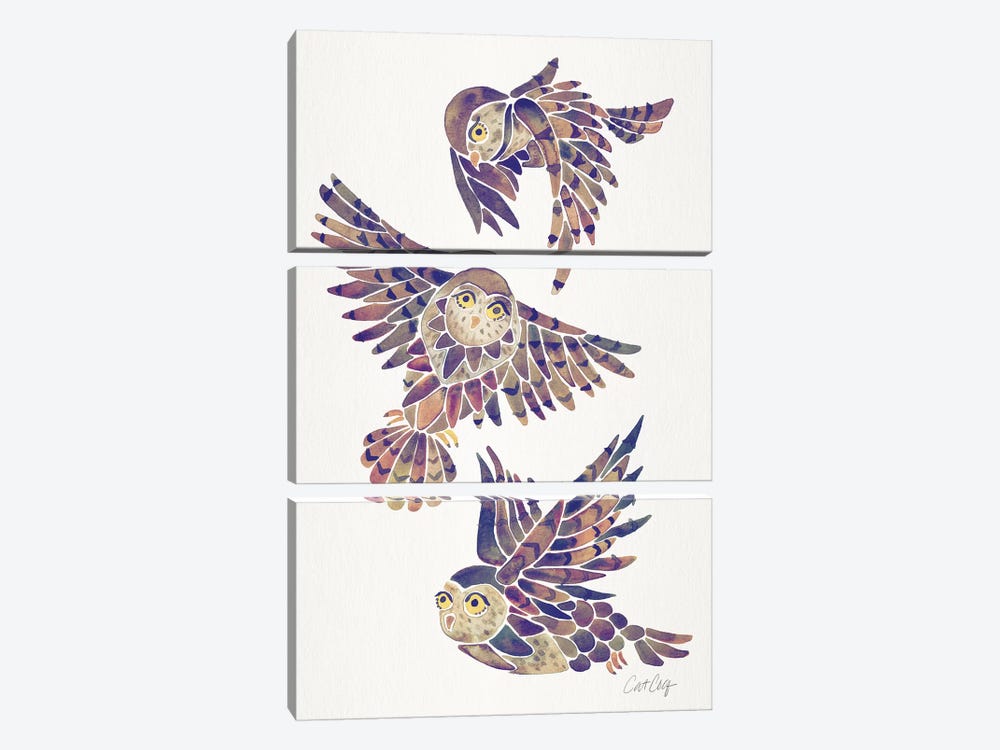 Mauve - Owls by Cat Coquillette 3-piece Art Print