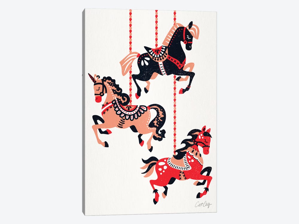 Red Black - Carousel Horses by Cat Coquillette 1-piece Canvas Print