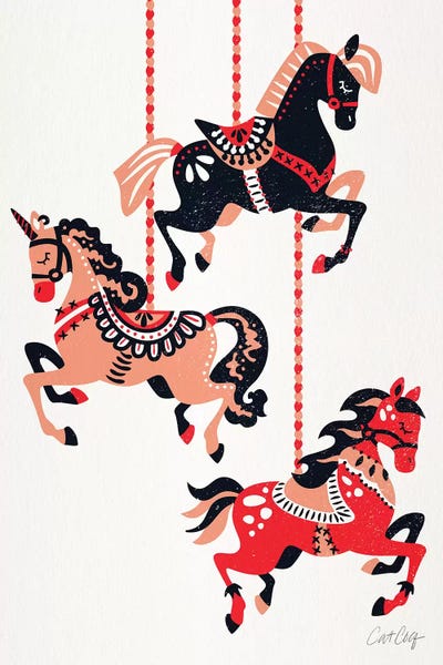 Carousels: Red Black - Carousel Horses by Cat Coquillette