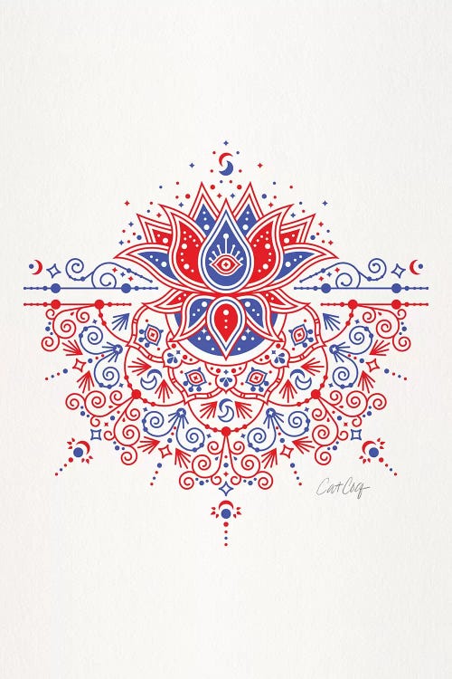 Red Blue - Lotus Blossom Mandala by Cat Coquillette wall art