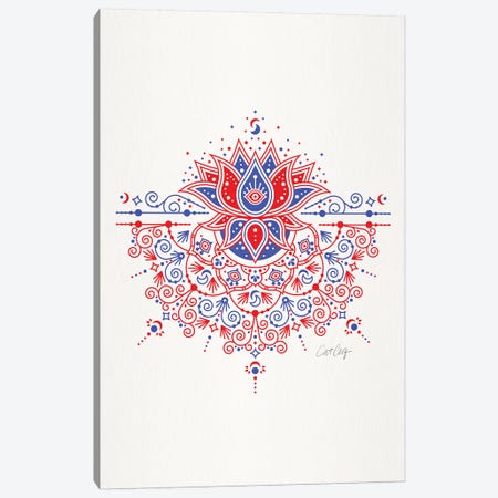 Red Blue - Lotus Blossom Mandala Canvas Print #CCE481} by Cat Coquillette Canvas Print