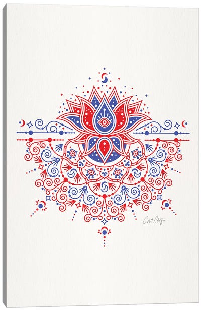 Red Blue - Lotus Blossom Mandala Canvas Art Print - Cat Coquillette