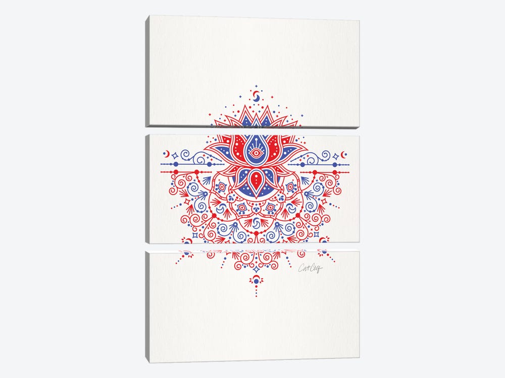 Red Blue - Lotus Blossom Mandala by Cat Coquillette 3-piece Canvas Artwork