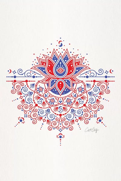 Cat Coquillette: Red Blue - Lotus Blossom Mandala by Cat Coquillette