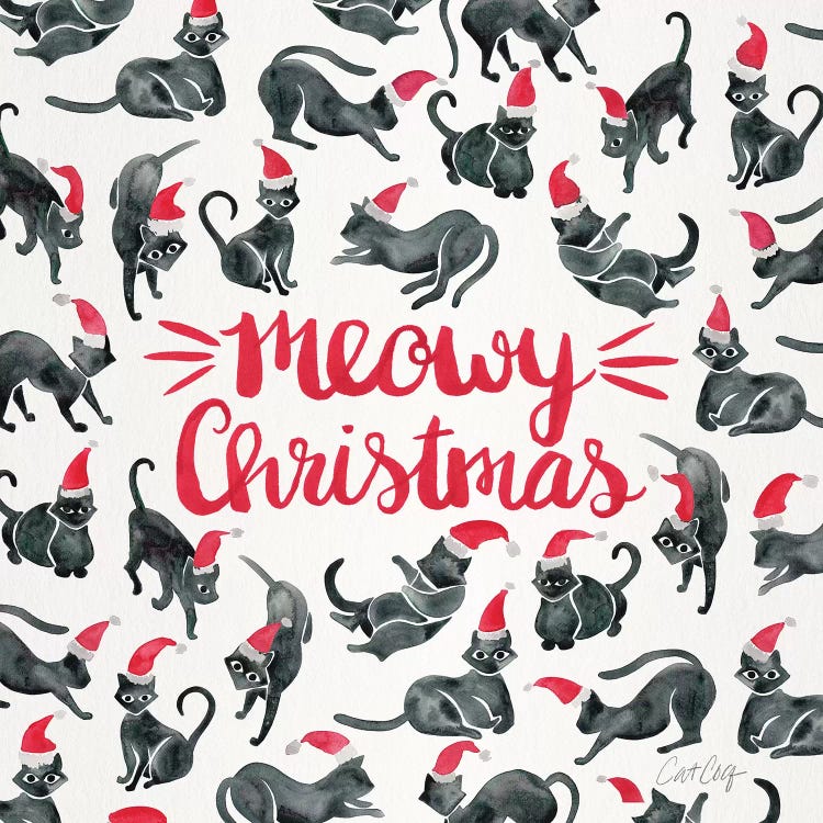 Red Type - Meowy Christmas by Cat Coquillette wall art
