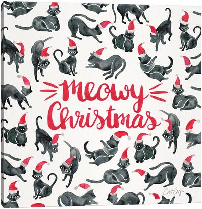 Red Type - Meowy Christmas Canvas Art Print - Cat Coquillette
