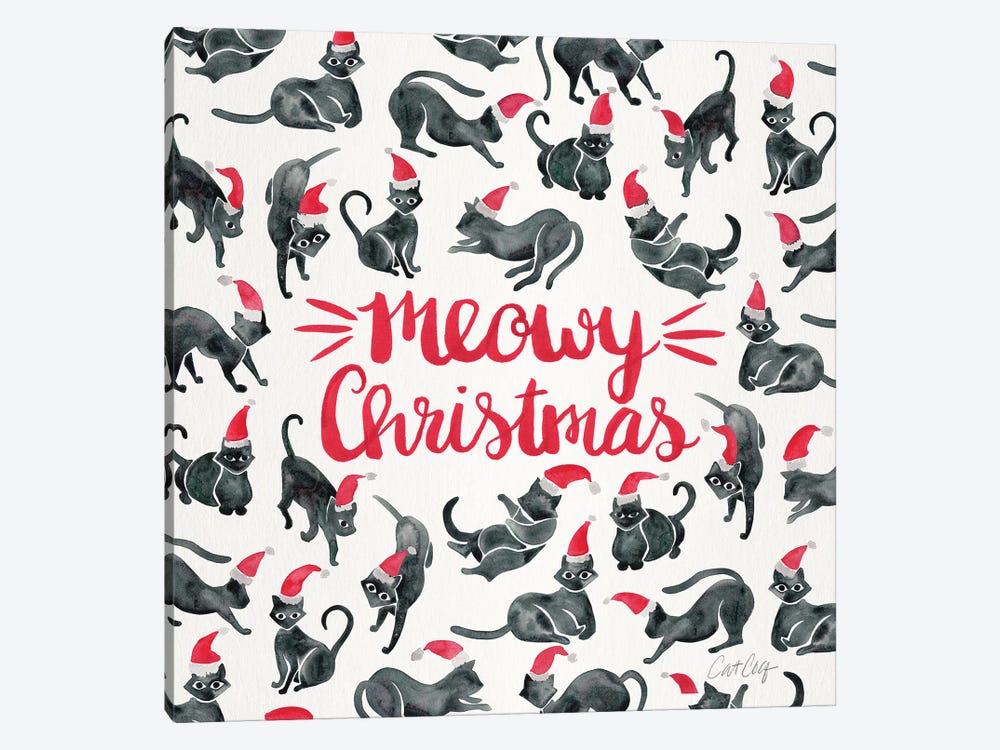 Red Type - Meowy Christmas by Cat Coquillette 1-piece Canvas Wall Art