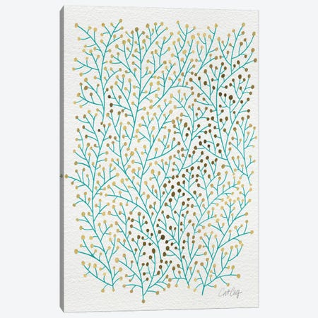 Berry Branches Gold Turquoise Canvas Print #CCE48} by Cat Coquillette Canvas Artwork