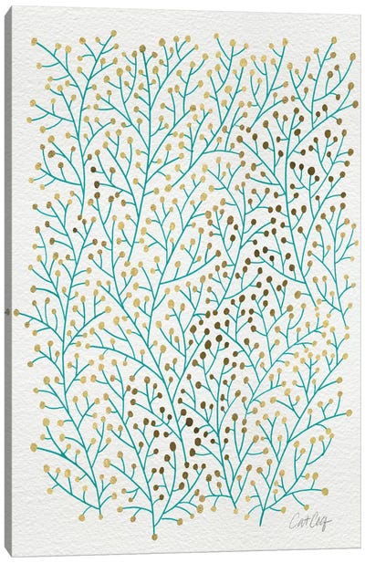 Berry Branches Gold Turquoise Canvas Art Print - Interior Designer & Architect