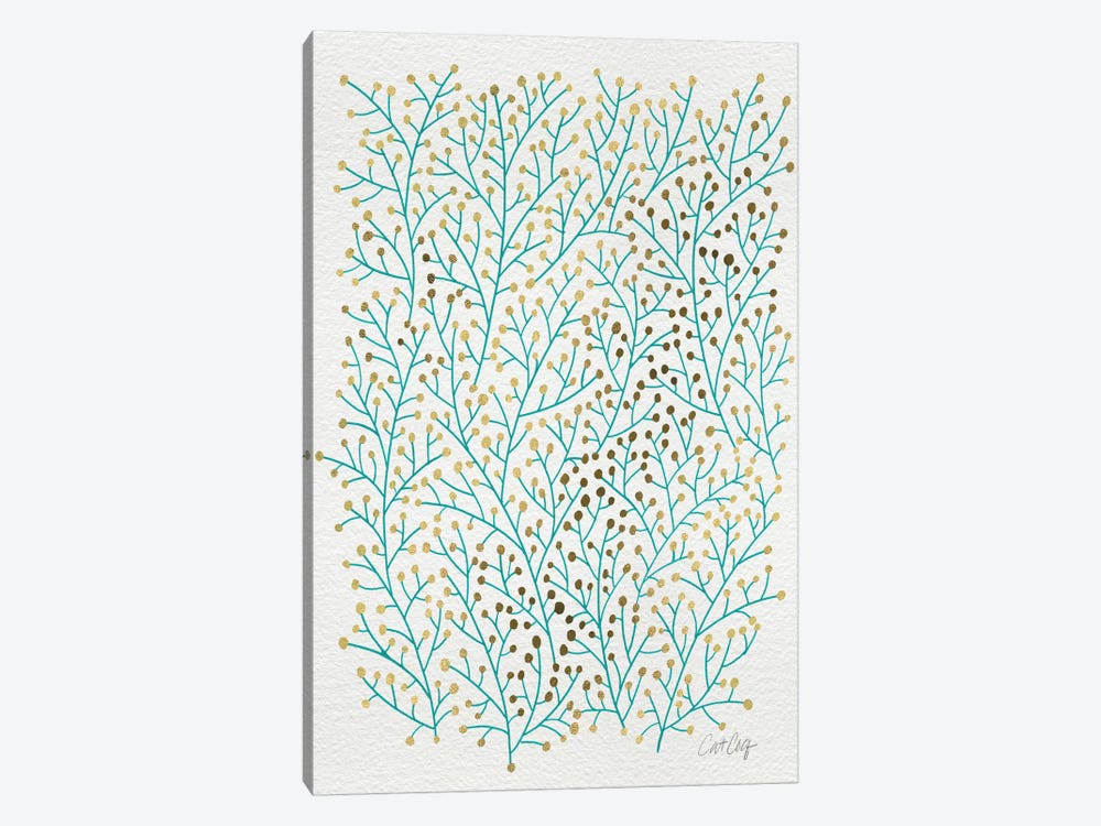 Berry Branches Gold Turquoise by Cat Coquillette 1-piece Canvas Print
