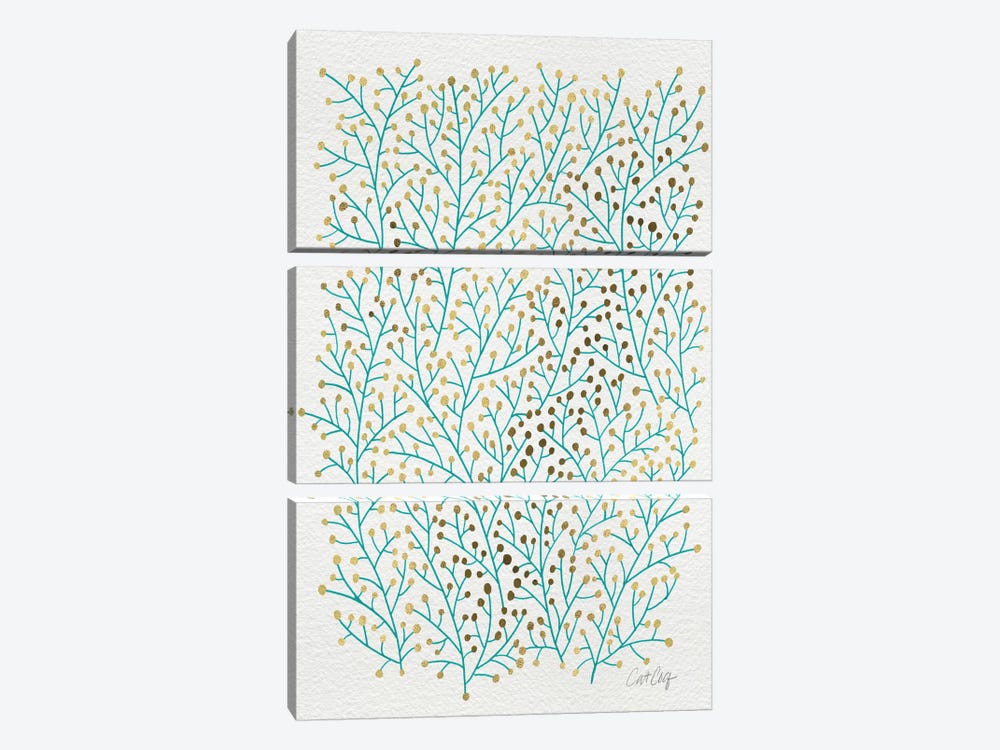 Berry Branches Gold Turquoise by Cat Coquillette 3-piece Canvas Art Print