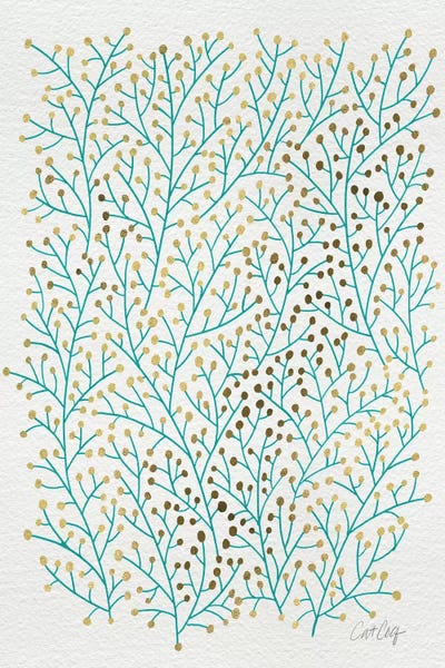 Blue: Berry Branches Gold Turquoise by Cat Coquillette