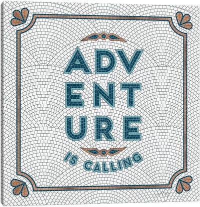 Teal White - Adventure Is Calling Mosaic Canvas Art Print - Adventure Art