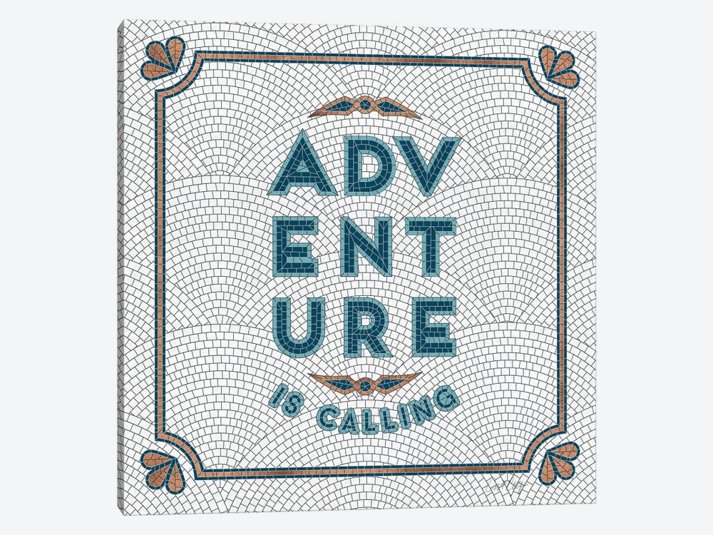 Teal White - Adventure Is Calling Mosaic by Cat Coquillette 1-piece Canvas Artwork