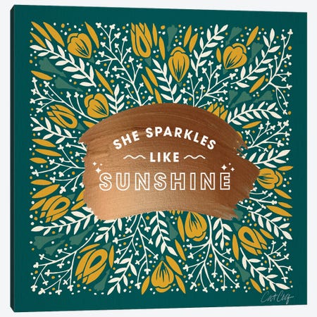 Teal Yellow - She Sparkles Like Sunshine Canvas Print #CCE491} by Cat Coquillette Canvas Artwork