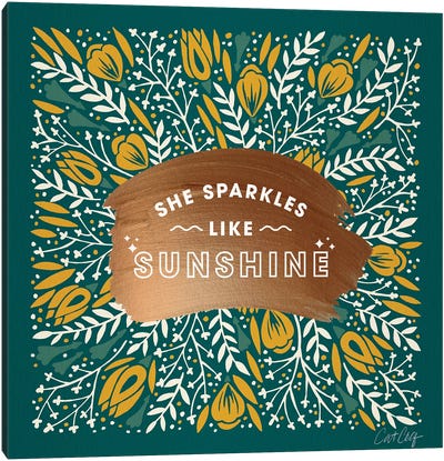 Teal Yellow - She Sparkles Like Sunshine Canvas Art Print - Cat Coquillette