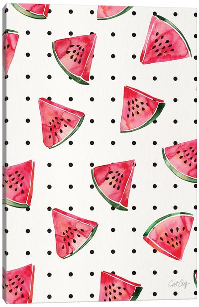 Watermelon Polka Dots Canvas Art Print - Melon Art