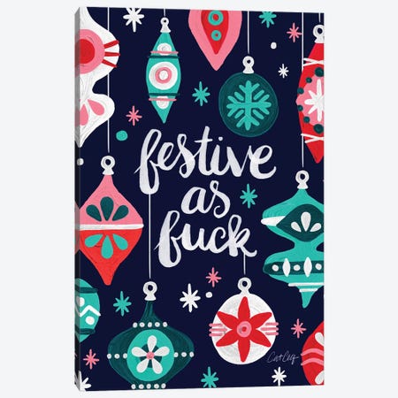Festive As Fuck Navy Canvas Print #CCE498} by Cat Coquillette Canvas Wall Art