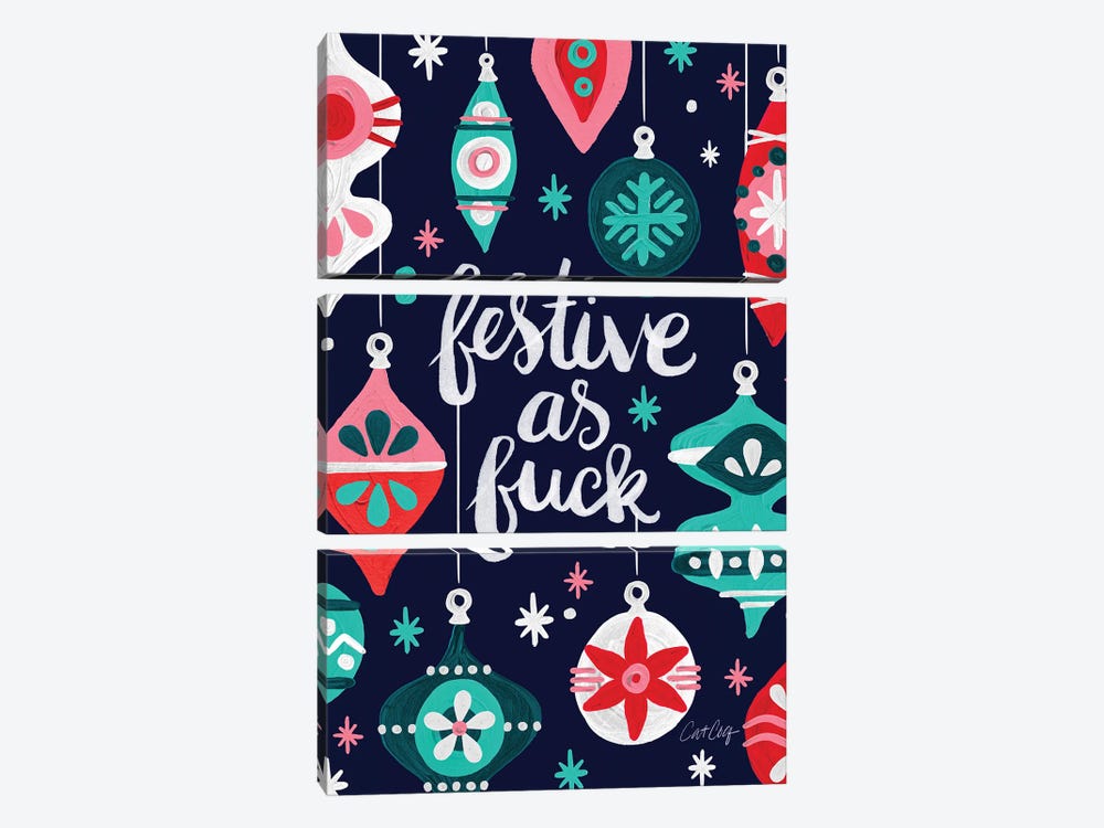 Festive As Fuck Navy by Cat Coquillette 3-piece Canvas Wall Art