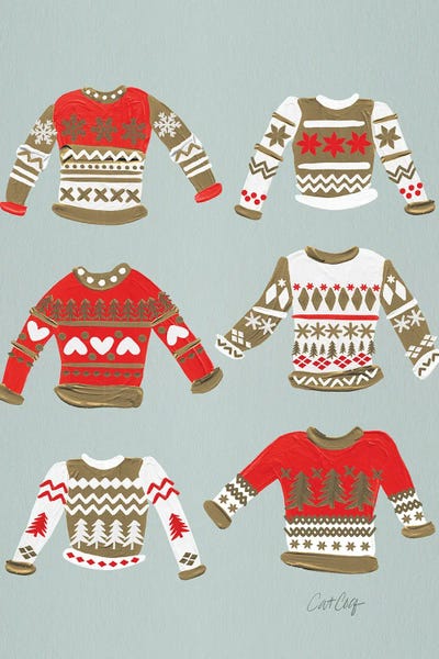 Christmas Sweaters Gold & Red by Cat Coquillette canvas print