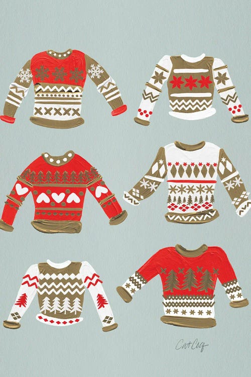 Christmas Sweaters Gold & Red by Cat Coquillette wall art