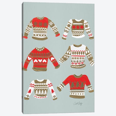 Christmas Sweaters Gold & Red Canvas Print #CCE499} by Cat Coquillette Canvas Art